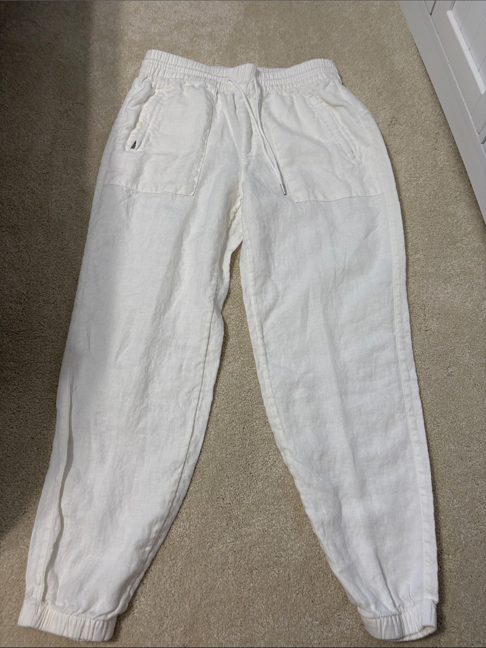 Athleta White Linen-Blend Drawstring Joggers (Athleta Cabo Linen Jogger)